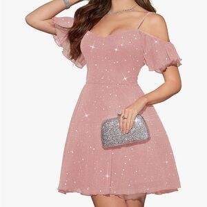 Sparkling Blush Cold Shoulder Mini Dress